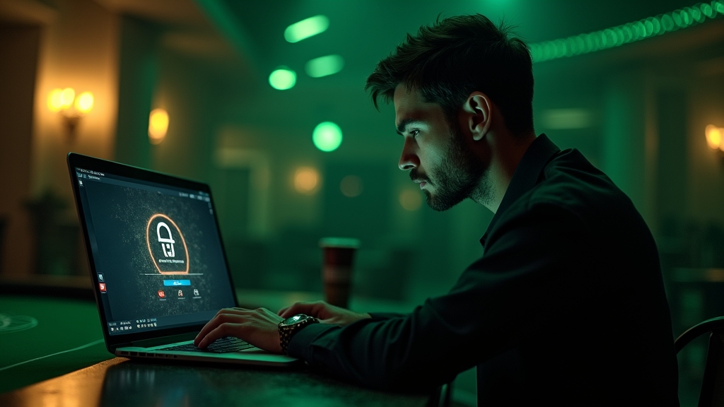 Pantalla de acceso a Slottica en un ambiente de casino oscuro y moderno